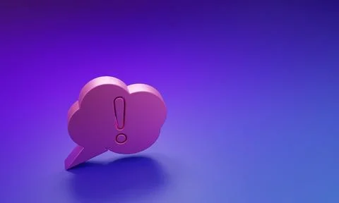 Pink Speech bubble and Exclamation icon isolated on purple-blue background... Stock Photos