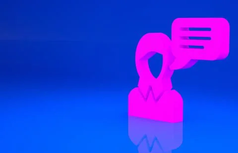 Pink Speech bubble chat icon isolated on blue background. Message icon. Commu Illustrazione stock