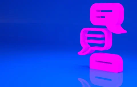 Pink Speech bubble chat icon isolated on blue background. Message icon. Commu 스톡 일러스트