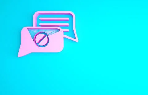 Pink Speech bubble chat icon isolated on blue background. Message icon. Commu Illustrazione stock