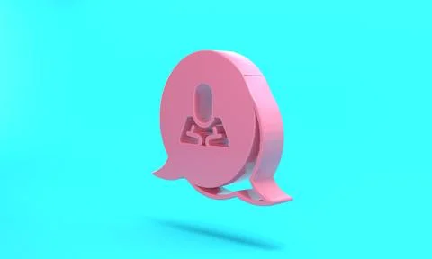 Pink Speech bubble chat icon isolated on turquoise blue background. Message i Illustrazione stock
