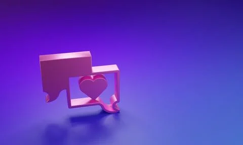 Pink Speech bubble chat icon isolated on purple-blue background. Message ic.. Illustrazione stock