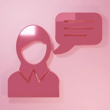 Pink Speech bubble chat icon isolated on pink background. Message icon. Com.. Illustrazione stock