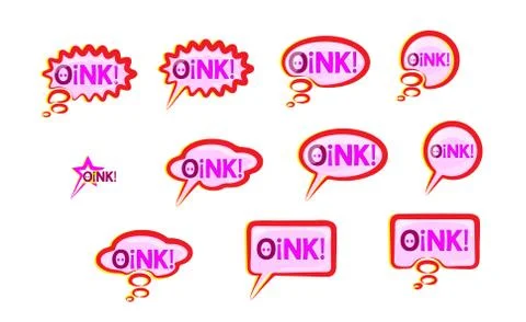 Pink speech bubble Icons set wish inscription oink. Stock Illustration