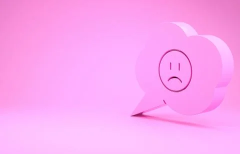 Pink Speech bubble with sad smile icon isolated on pink background. Emoticon  Stock Illustration