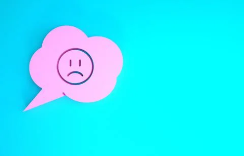Pink Speech bubble with sad smile icon isolated on blue background. Emoticon  Stock Illustration