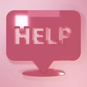 Pink Speech bubble with text Help icon isolated on pink background. Minimal.. Stock Illustration