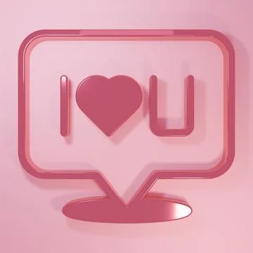 Pink Speech bubble with text I love you icon isolated on pink background. V.. Stock Illustration