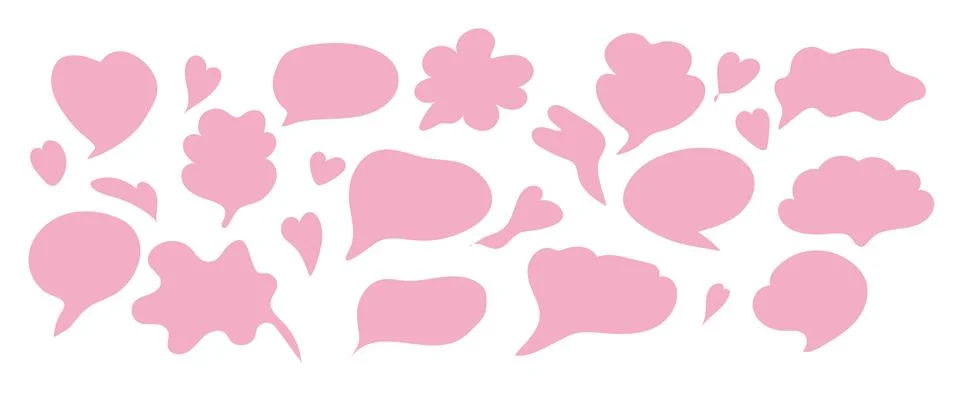 Pink Speech bubbles in doodle flat style. Cloud textbox hand drawn set. Stock Illustration