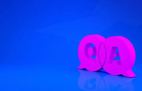 Pink Speech bubbles with Question and Answer icon isolated on blue background Stock Illustration