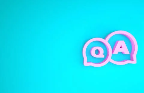 Pink Speech bubbles with Question and Answer icon isolated on blue background Illustrazione stock