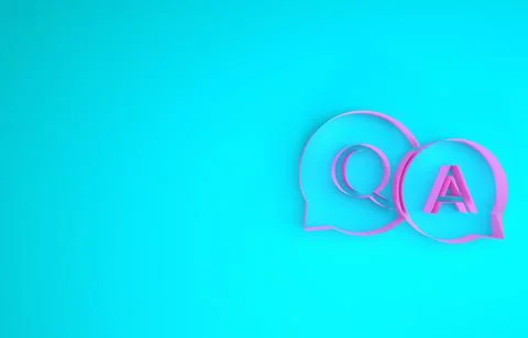 Pink Speech bubbles with Question and Answer icon isolated on blue background Stock Illustration