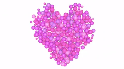 Pink spheres tumble down to form a heart - white background. Stock Footage 71764464