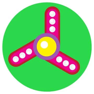 Pink spinner with white balls a flat style. Vector image on a round light gre Stock Illustration