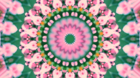 Pink spring floral kaleidoscopic pattern on green background. Vídeos de archivo 62544978