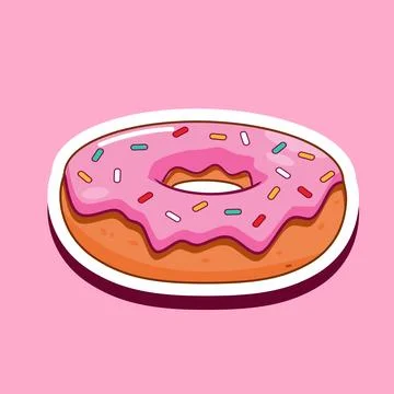 Pink Sprinkled Donut Sticker Vector illustration cartoon design Stock Illustration