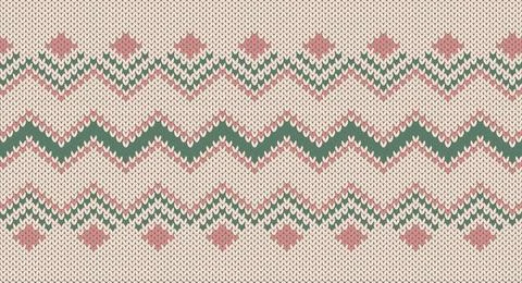 Pink square and green zigzag knitted pattern, Festive Sweater Design. Seaml.. Stock Illustration