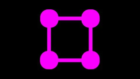 Pink Square with Circular Nodes on Black Background icon Illustrazione stock