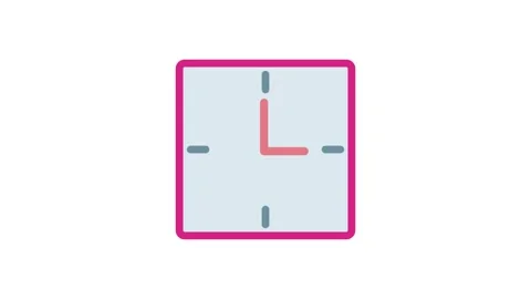 Pink square clock icon featuring a red hand indicating the time. Stock Footage 332984129