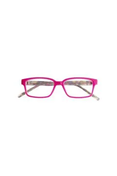 Pink square eyeglass frame in front photo isolated on white background. Stock Photos