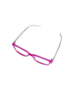 Pink square eyeglass frame in side view isolated on white background. Stock Photos