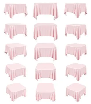 Pink square table cloth with rounded corners set Stock Illustration