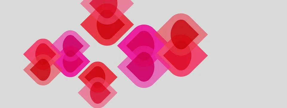 Pink squares overlap, creating layered geometric pattern. Light gray backgrou Stock Illustration
