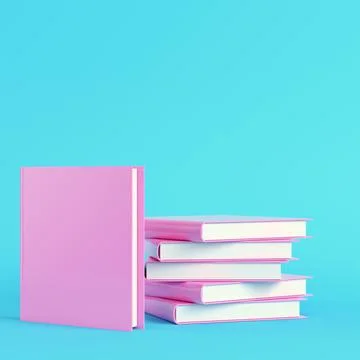 Pink stack of books on bright blue background in pastel colors Stock Illustration