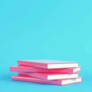 Pink stack of books on bright blue background in pastel colors Stock Illustration