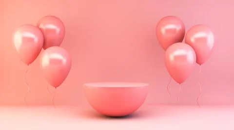 Pink stage with balloons 3d rendering Stock Illustration