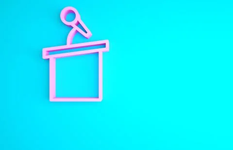 Pink Stage stand or debate podium rostrum icon isolated on blue background. C Stock Illustration