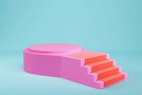 Pink stairs with red carpet on light blue background for product display Stock Illustration