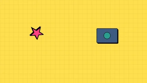 A pink star and a blue rectangle with a green circle on a yellow background Stock Footage 336263572