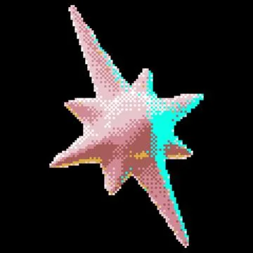Pink star shape pixel art, Y2K space symbol liquid surface holographic Stock Illustration