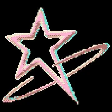 Pink star shape in ring vector pixel art, Y2K space symbol holographic Stock Illustration