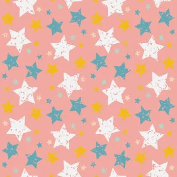 Pink starry sky seamless pattern, background with star for textile Stock Illustration