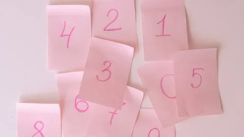 Pink stickers with numbers analysis concept Stock Photos