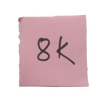 Pink sticky note with 8k written on it isolated on a transparent background Stock Photos