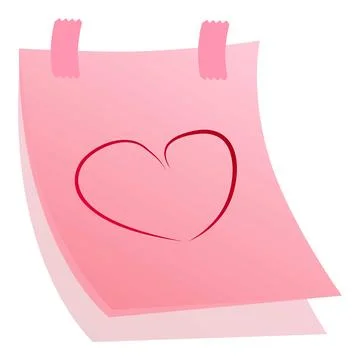 Pink sticky note paper with red heart drawing attached with tape イラスト素材