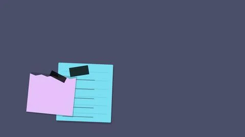 Pink sticky note peeking from under a turquoise notepad 库存插图