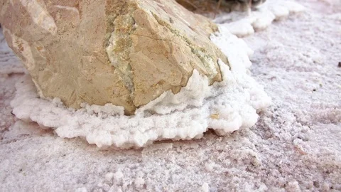 A pink stone overgrown with salt. Stock Footage 79603594