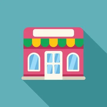 Pink store front building facade with awning showing it is open Stock Illustration