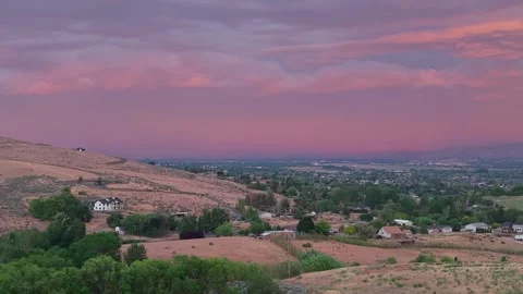 Pink Storm Sunset Over Rural Yakima Washington Stock Footage 345887988