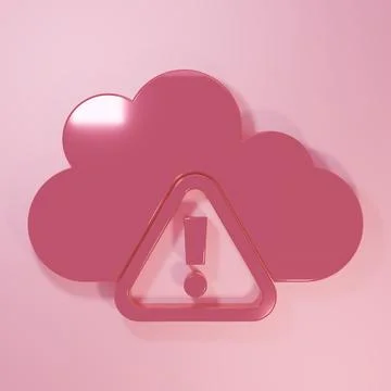 Pink Storm warning icon isolated on pink background. Exclamation mark in tr.. Stock Illustration