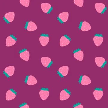 Pink strawberries pattern on burgundy background Stock Illustration