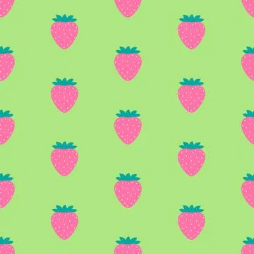 Pink strawberries pattern on green background Stock Illustration