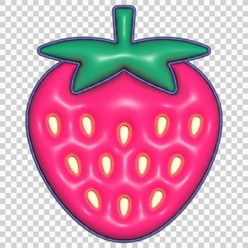 Pink strawberry is floating on transparent backdrop, as enamel pin with seeds Stock Illustration