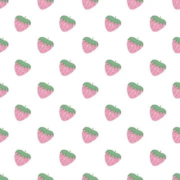 Pink strawberry seamless pattern vector on isolated white background Stock Illustration