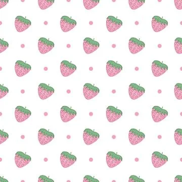 Pink strawberry seamless pattern vector on isolated white background Stock Illustration