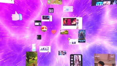 Pink Stream of Multimedia Social Media Content Video stock 296177189